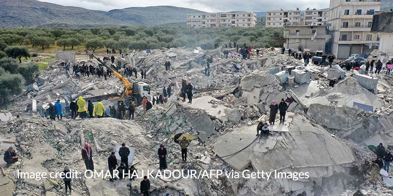 An ariel view of damage resulting from the deadly earthquakes in Turkey and Syria.