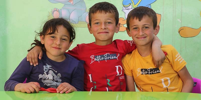 Syria, siblings attend a child friendly space managed by Save the Children Partner Organisation, Bonyan.