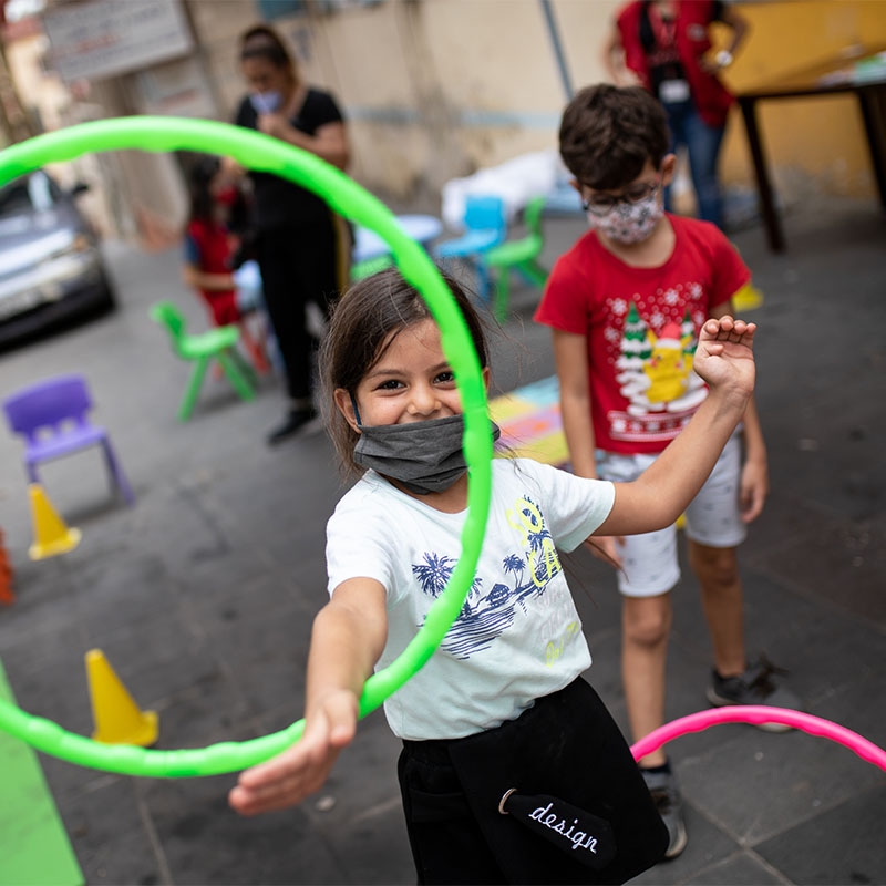 Children play in Beirut, Lebanon in a Save the Children child safe space