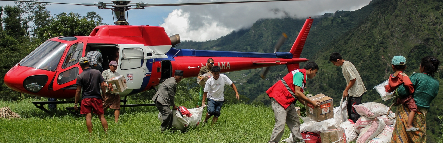 An emergency response team delivers shelter and WASH supplies via Helicopter during an emergency. 