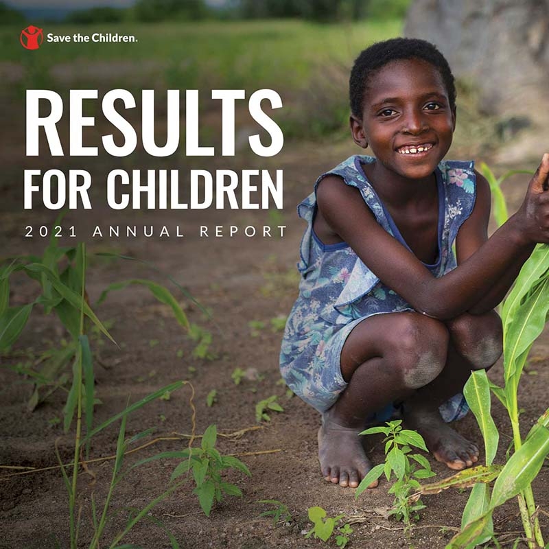 The cover of the 2021 Annual Report, Results for Children 