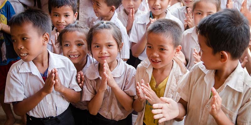  A group of children learning about handwashing in laos