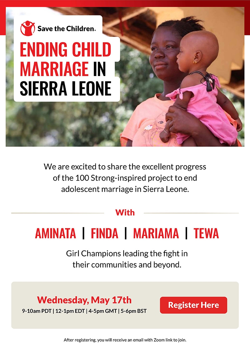 Invitation Ending Child Marriage in Sierra Leone project progress - May 2023