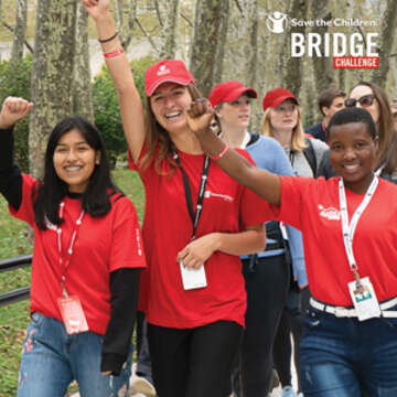 Save the Children celebrated their first annual Bridge the Gap Challenge on October 12th in New York City, to promote gender equality here in the US and around the world. Hundreds of participants walked over the Brooklyn Bridge as part of the fundraiser to help girls in need. From left to right, Keren, Anxhela, and Cecilia lead the walk towards the Brooklyn Bridge. Photo credit: Matthew Morrison / Save the Children 2019.