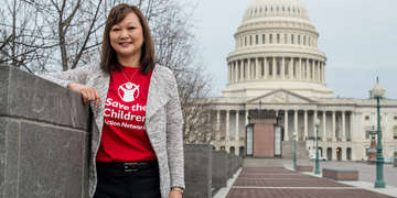 Save the Children Advocate Kelly Walker poses at the capitol on day three of the 2017 Save the Children Advocacy Summit in Washington, D.C. Photo credit: Susan Warner/Save the Children, March 2017. 