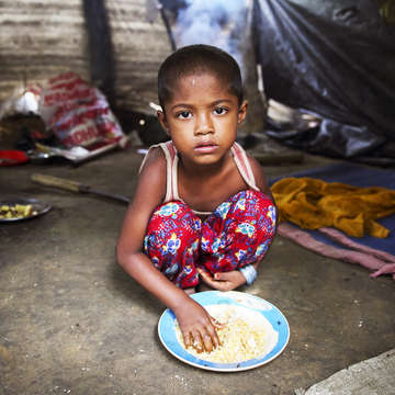 This young girl and her family fled Myanmar with her family when their village was attacked, they are now living in a makeshift camp in Cox's Bazar district, Bangladesh. Save the Children's response to the Rohingya refugee crisis in Bangladesh is delivering life-saving interventions such as food, shelter, and household supplies. Photo Credit: GMB Akash / Panos Pictures / Save the Children, October 2017