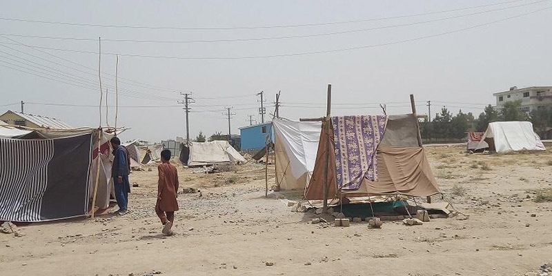 A photograph of a temporary shelter in Afghanistan.