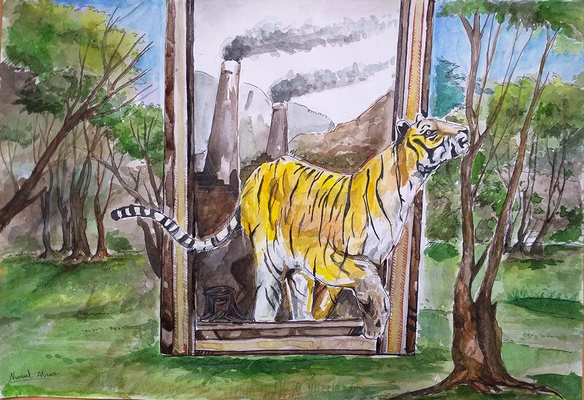 A children's drawing of a Bengal tiger.