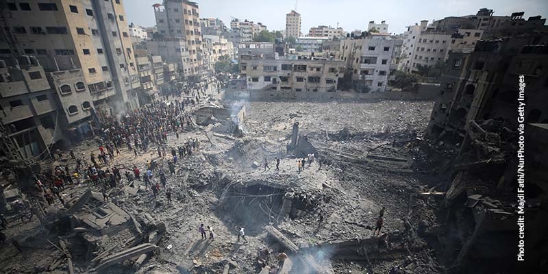 An ariel view of damage caused by an airstrike in Gaza. 