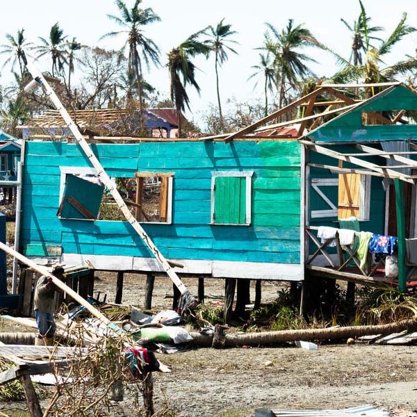 Nicaragua, a photo of a destroyed house after Hurricane Eta