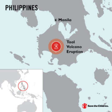 Map of the location of the Taal Volcano near Manila, Philippines. 