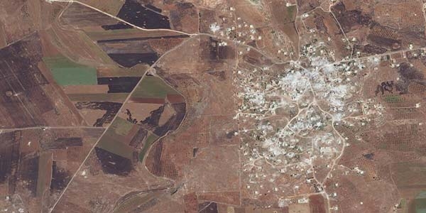 Satellite image of southern Idlib shows destruction of a result aerial bombardment.