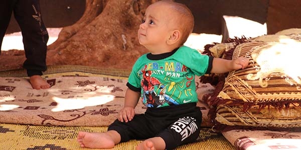 Ahmad*, 1 lives in a displacement camp in northern Idlib.  His father Rami* says the growth of both his sons Amjad*, 6 and Ahmad*, 1, is stunted due to poor nutrition.