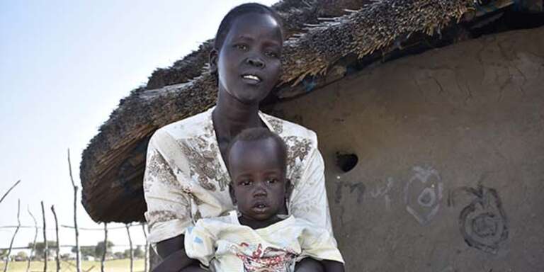 *Abuk, 38 from South Sudan often has nothing to feed her three children as there is no food in the area where she lives. In 2019, floods destroyed her farm and in 2020, *Abuk could not harvest her sorghum, groundnut and sim sim because of drought.