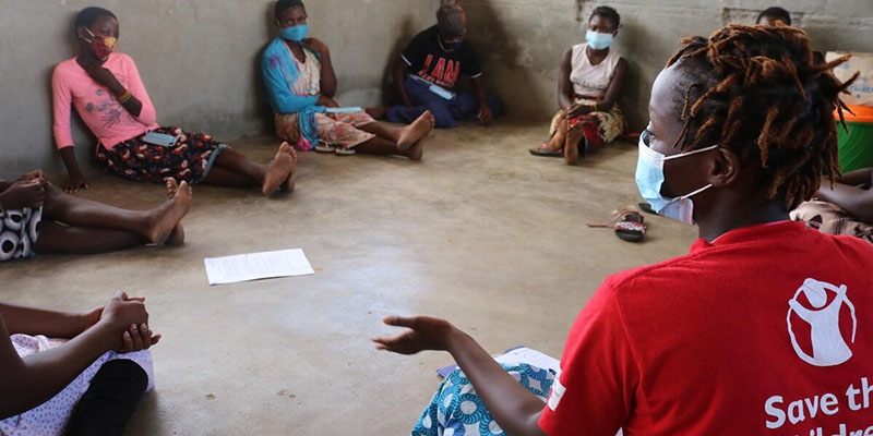 Displaced children in Cabo Delgado, participate in a consultation led by Save the Children in Mozambique