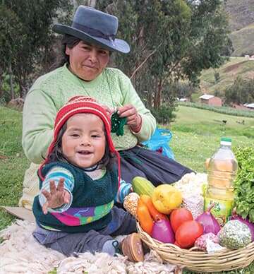 Mother and child with grocery basket
