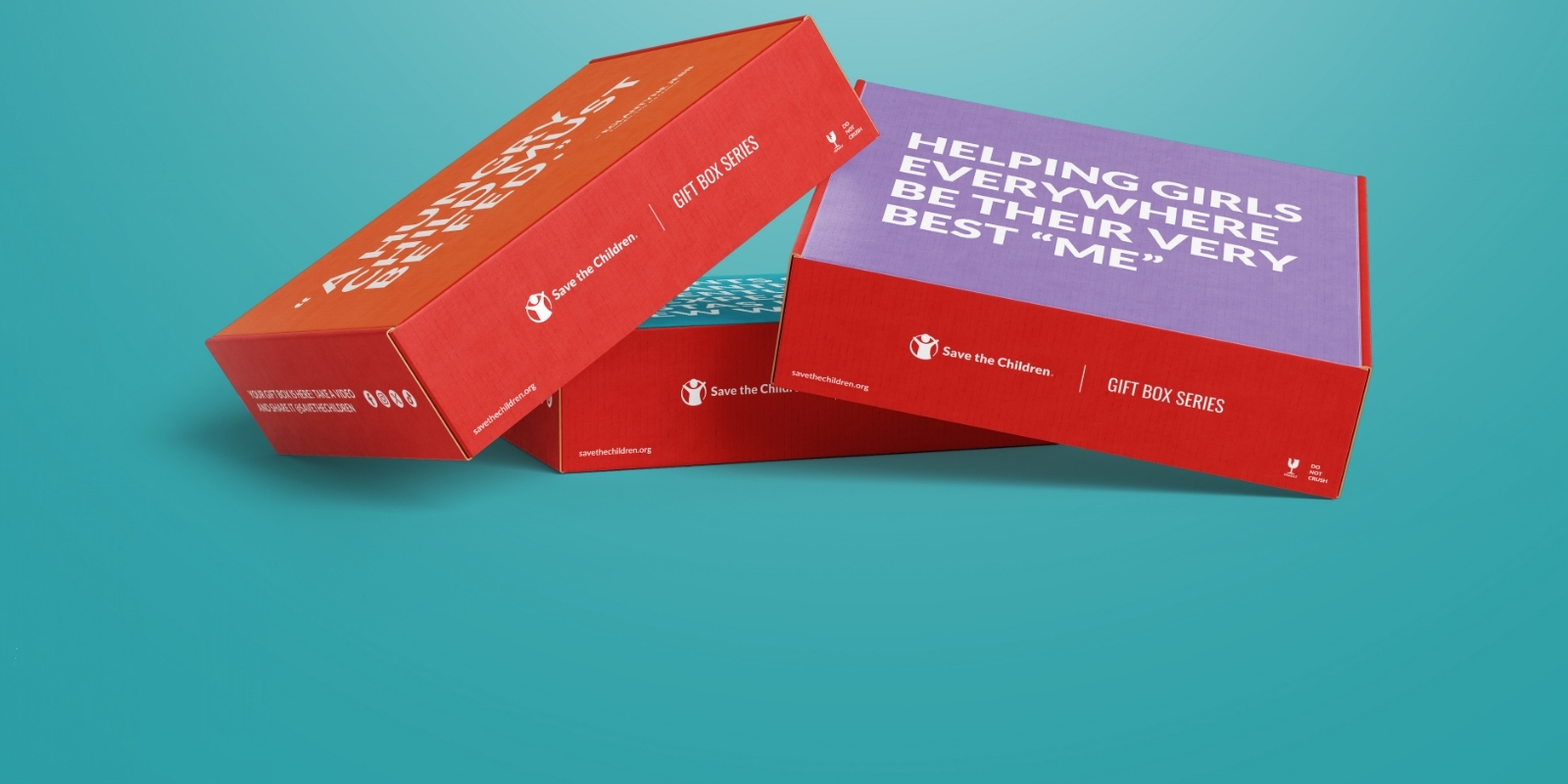 A stack of Save the Children's brand new gift boxes