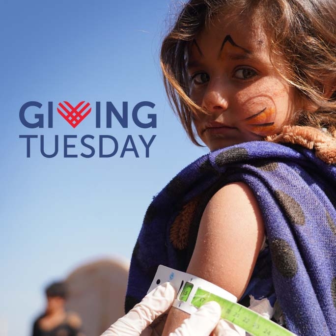 An image of a young girl sitting by herself is accompanied by the Giving Tuesday logo. 