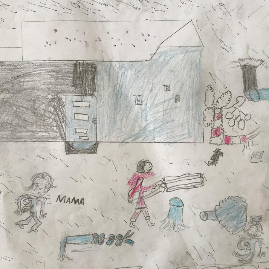 Ten-year-old Faizal drew this picture depicting his home after Cyclone Idai hit his community in March 2019. Save the Children is supporting children and their families in the worst-hit areas of Mozambique. Credit: Sacha Myers/Save the Children.