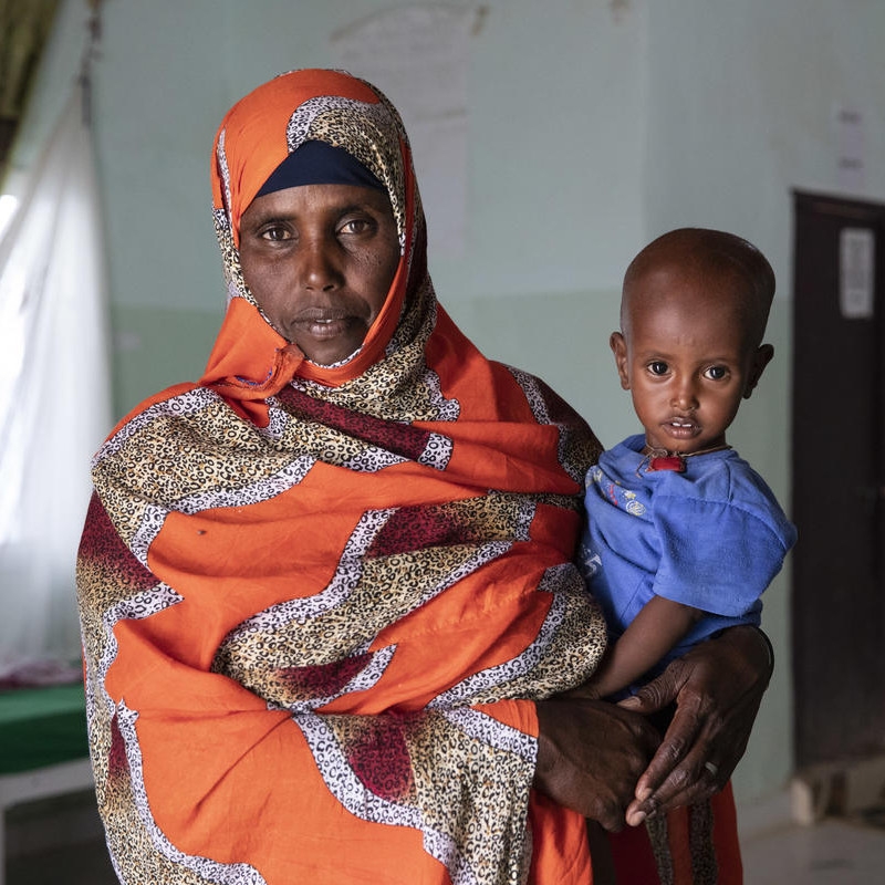 Juwayria brought her 15-month-old grandson Ali* to this stabilization center at a hospital in Somalia when he was sick in July 2019. “The cause was drought – we didn’t have clean water or enough food,” Juwayria said. *Name has been changed. Credit: Kate Stanworth / Save the Children.