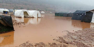Floods inside a displacement camp in Idlib, North West Syria.