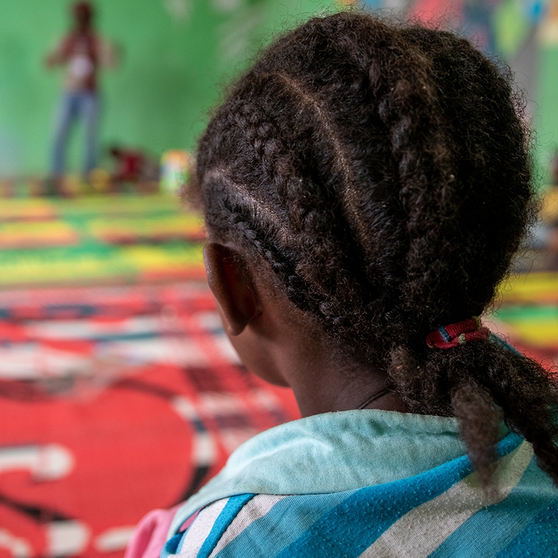 :  Eleven-year-old Arsema* became separated from her parents when conflict erupted in the Tigray Region of Ethiopia. Arsema* attends Save the Children’s Child Friendly Space in the informal camp where her older brother says she can play, learn and forget about the horrors she has witnessed. 