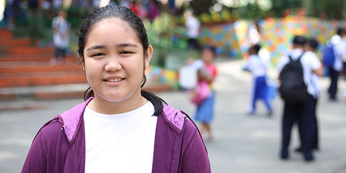 Sponsored child, Beauven, shares knowledge about oral hygiene at her school in the Philippines.