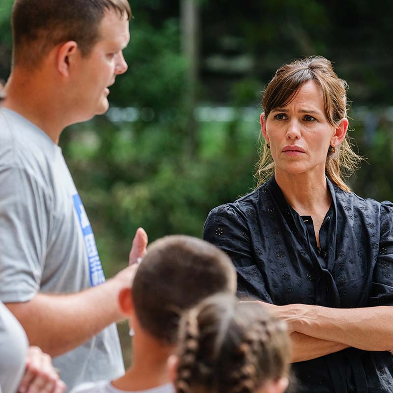  Actor and Save the Children Trustee Jennifer Garner speaks to a family impacted by the flooding in eastern Kentucky.