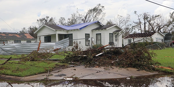 A scene of destruction caused by Hurricane Laura in Louisiana.