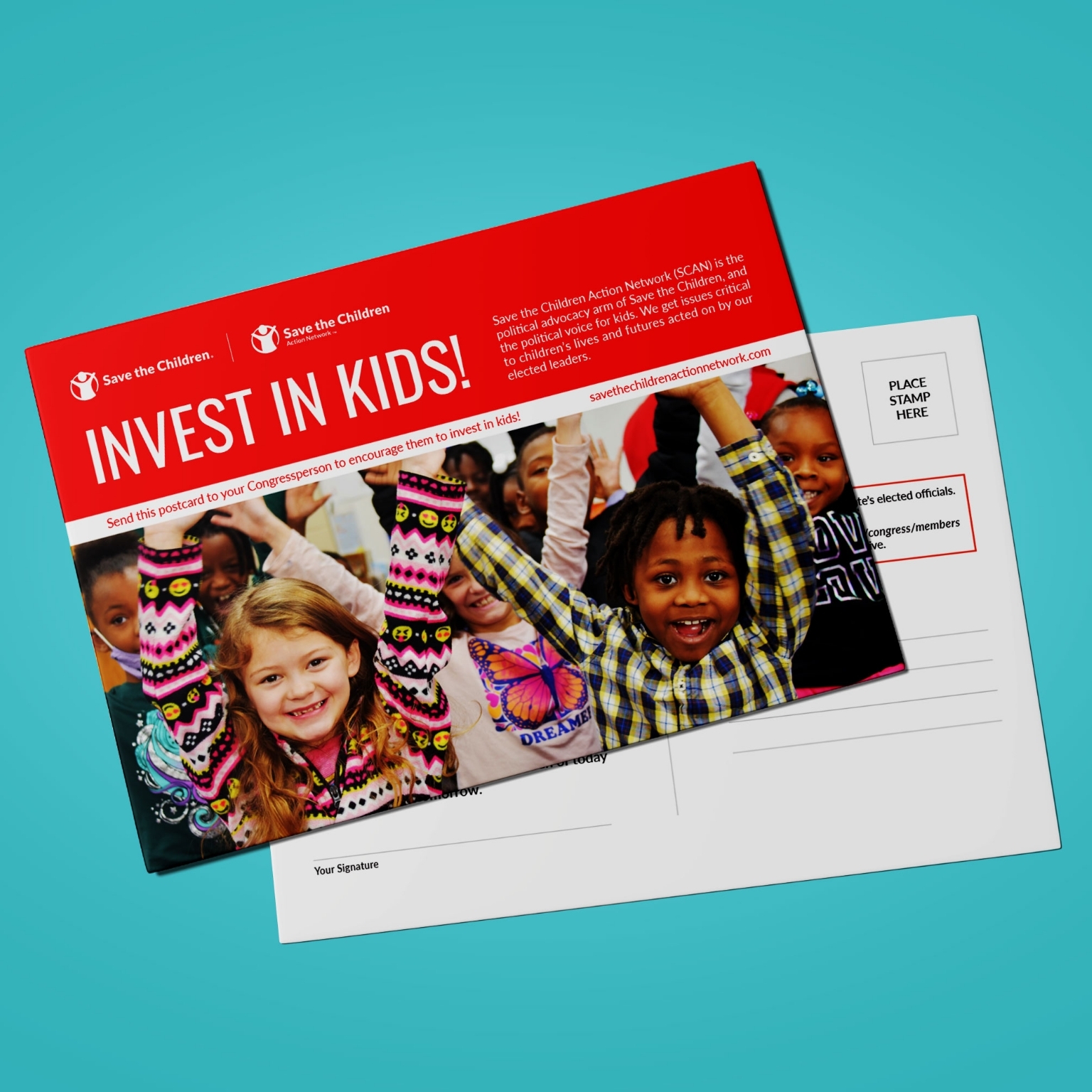 Invest In Kids! Save the Children Action Network postcard